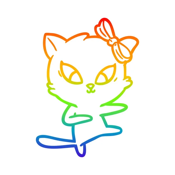 Arco iris gradiente línea dibujo dibujos animados gato — Vector de stock