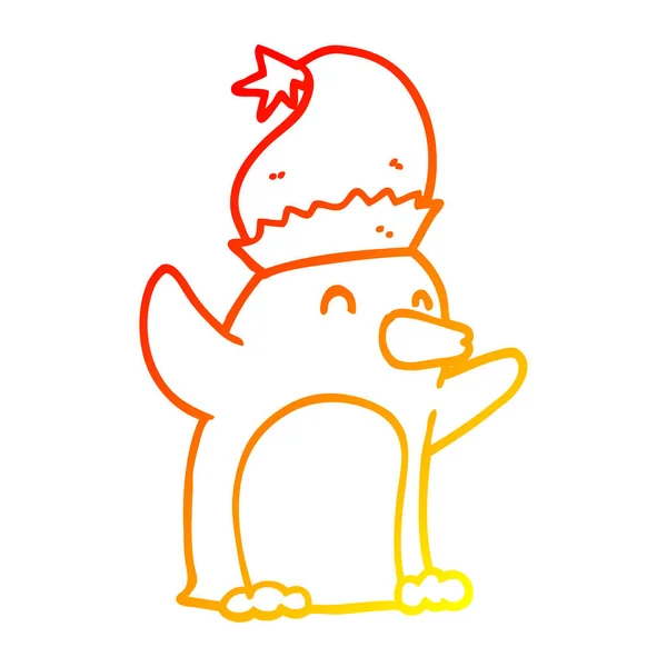 Linha gradiente quente desenho bonito desenho animado pinguim de Natal —  Vetores de Stock