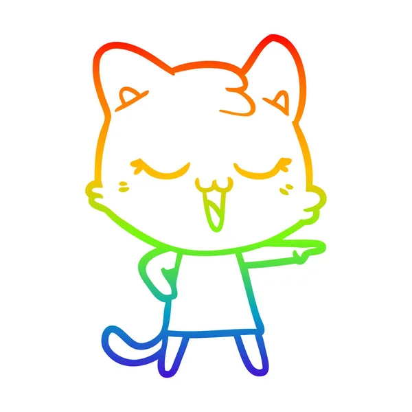 Arco iris gradiente línea dibujo feliz dibujos animados gato — Archivo Imágenes Vectoriales