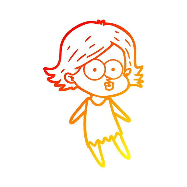 Linha gradiente quente desenho desenho cartoon menina bebendo — Vetor de Stock