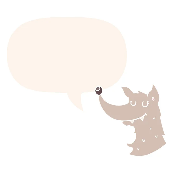 Cartoon wolf and speech bubble in retro style — Stock Vector