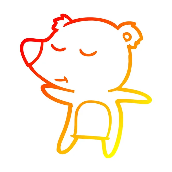 Теплий градієнт лінії малюнок щасливий мультяшний ведмідь — стоковий вектор