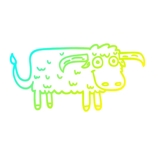 Gradient linia krowa kreskówka na zimno rysunek — Wektor stockowy