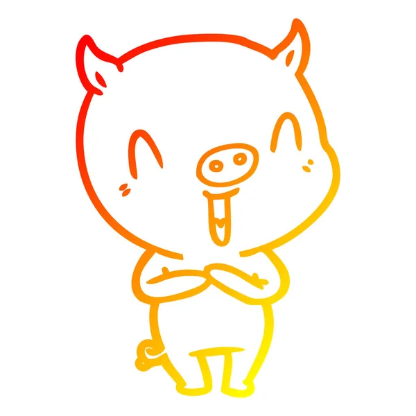 Chaud gradient ligne dessin heureux dessin animé cochon — Image vectorielle