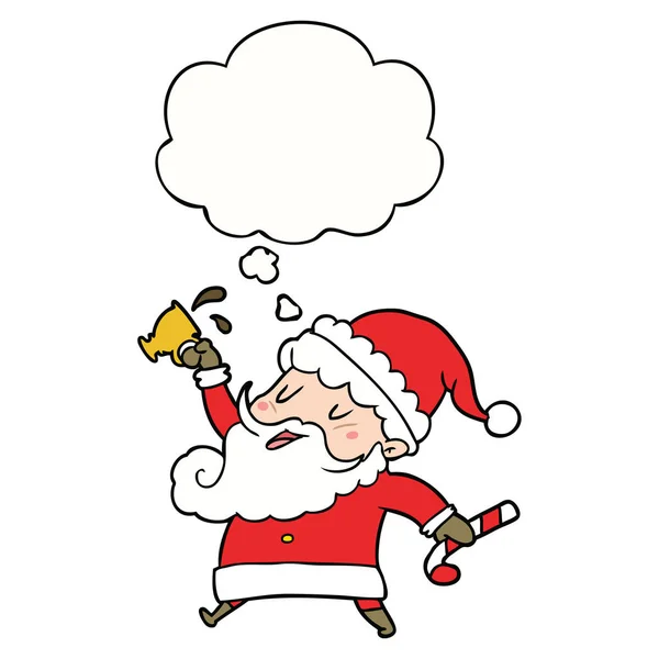 Cartoon-Weihnachtsmann mit heißem Kakao und Gedankenblase — Stockvektor