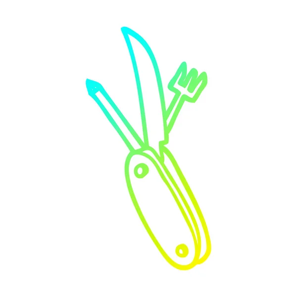 Cold gradient line drawing cartoon pen knife — Stock Vector