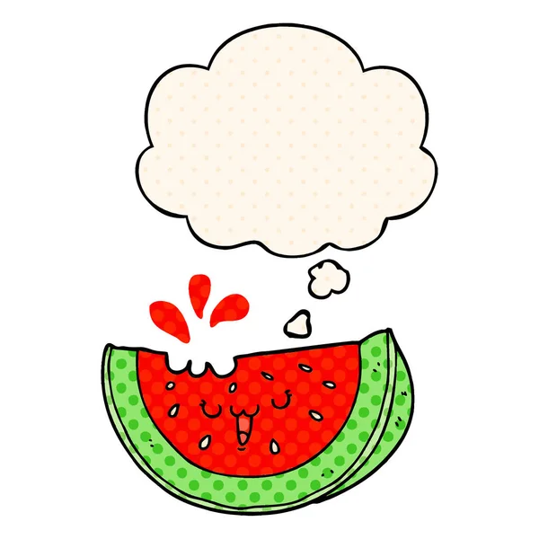 Tecknad vattenmelon och tankebubbla i serietidningsstil — Stock vektor