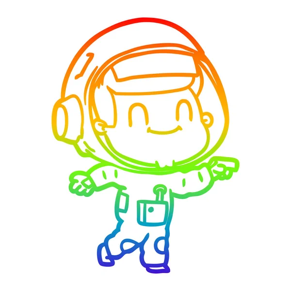 Радужная градиентная линия рисунок счастливый астронавт мультфильма человек — стоковый вектор