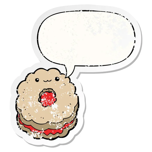 Karikatür bisküvi ve konuşma balonu sıkıntılı etiket — Stok Vektör