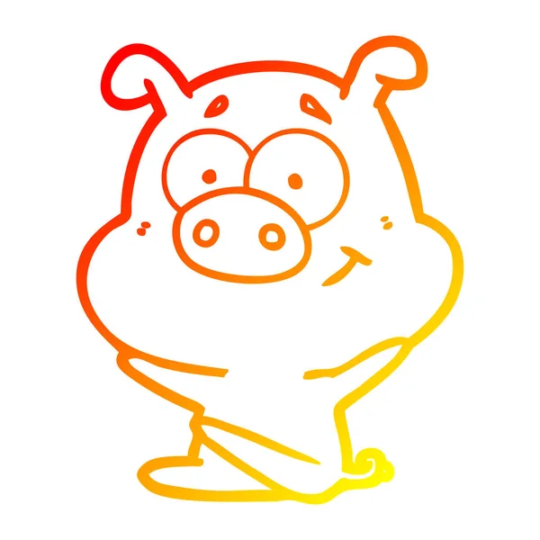 Тёплая градиентная линия, рисующая счастливую мультяшную свинью — стоковый вектор