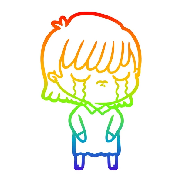 Rainbow gradient ligne dessin dessin femme dessin animé pleurer — Image vectorielle