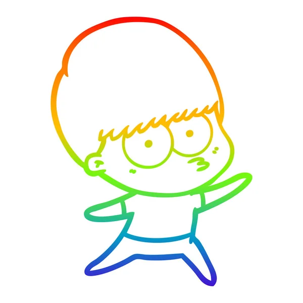 Rainbow gradient line drawing nervous cartoon boy — Stock Vector