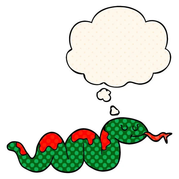 Serpent de dessin animé et bulle de pensée dans le style de bande dessinée — Image vectorielle