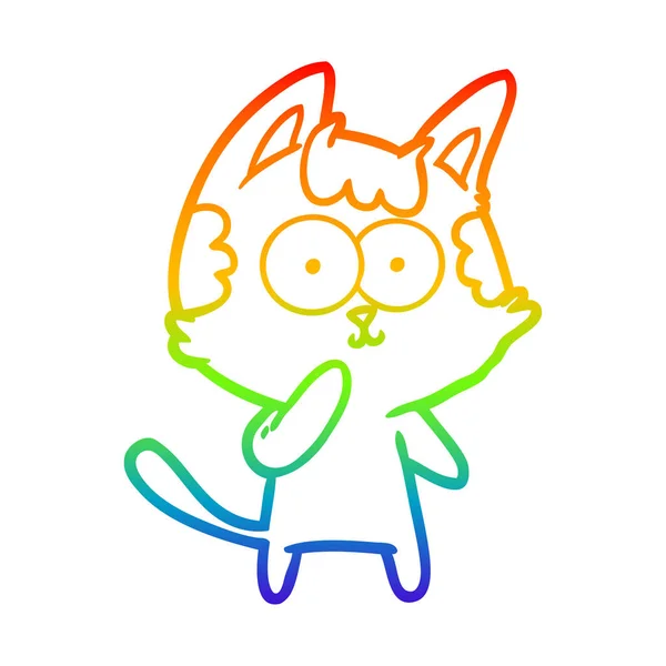 Regenboog gradiënt lijntekening cartoon kat overweegt — Stockvector