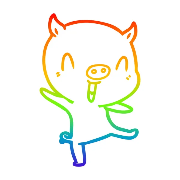 Regenboog gradiënt lijntekening cartoon varken dansen — Stockvector