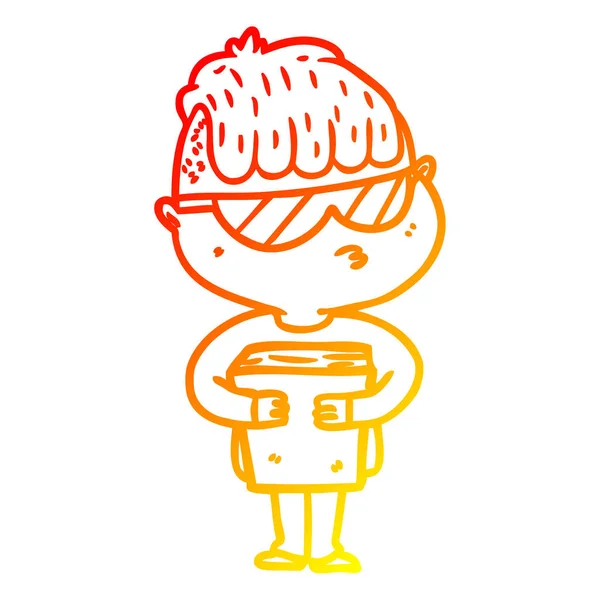 サングラスをかけた漫画の少年を描く暖かいグラデーションライン — ストックベクタ
