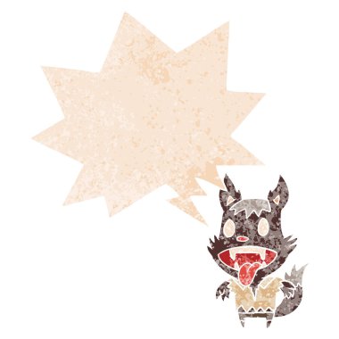 retro dokulu tarzda karikatür kurt adam ve konuşma balonu