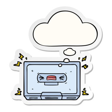 karikatür kızgın eski kaset ve baskılı olarak kabarcık düşünce 