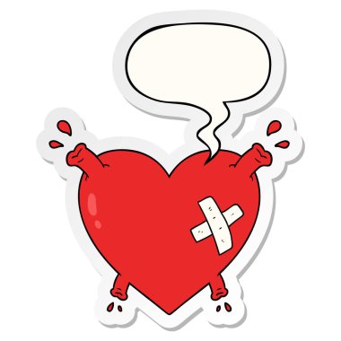 karikatür kalp kan ve konuşma kabarcık etiket fışkırtma