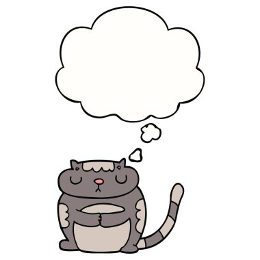 sevimli karikatür kedi ve düşünce balonu