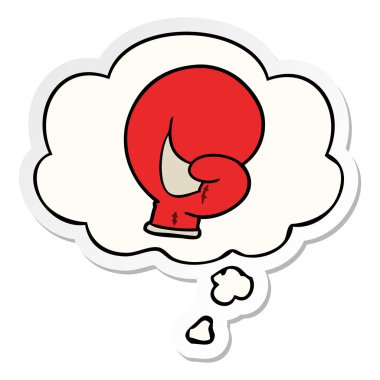 boks eldiven karikatür ve baskılı bir etiket olarak kabarcık düşünce