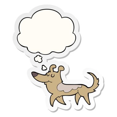 karikatür köpek ve baskılı bir etiket olarak kabarcık düşünce