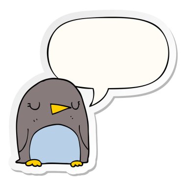 karikatür penguen ve konuşma kabarcık etiket