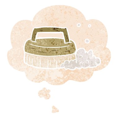 retro dokulu sty karikatür ovma fırça ve düşünce balonu