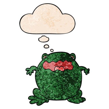 karikatür kurbağa ve grunge doku desen tarzında düşünce balonu