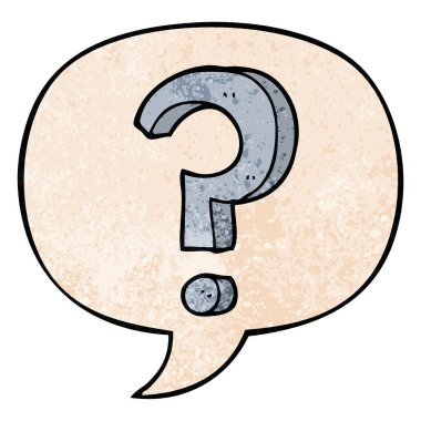 retro doku tarzında karikatür soru işareti ve konuşma balonu