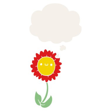 retro tarzında karikatür çiçek ve düşünce balonu