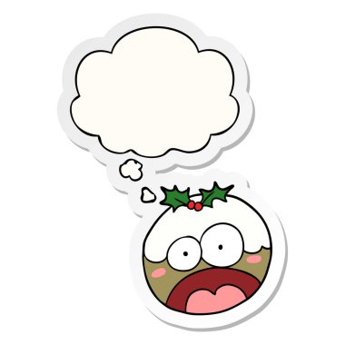 karikatür bir baskılı olarak chrstmas puding ve düşünce balonu şok