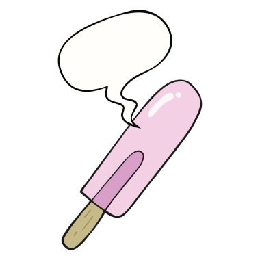 karikatür buz lolly ve konuşma balonu