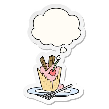 karikatür tatlı ve basılı bir etiket olarak kabarcık düşünce