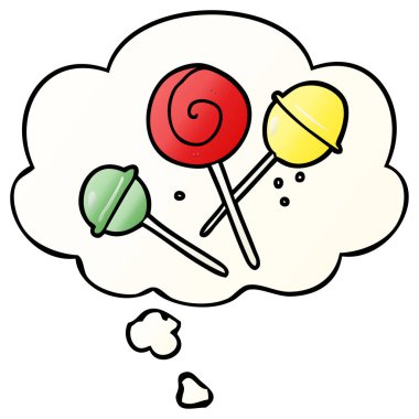 çizgi film lolipop ve pürüzsüz degrade tarzında düşünce balonu