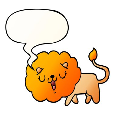 pürüzsüz degrade tarzında sevimli karikatür aslan ve konuşma balonu