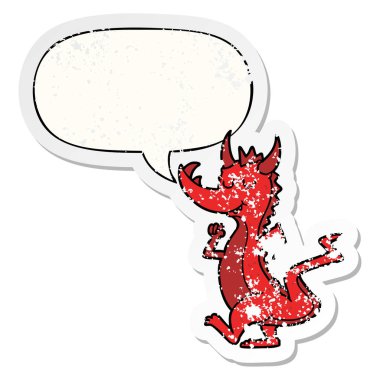 karikatür sevimli ejderha ve konuşma balonu sıkıntılı etiket