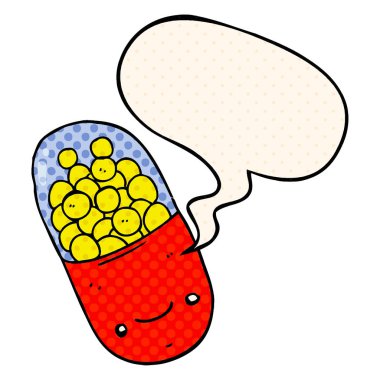 çizgi roman tarzında karikatür hapı ve konuşma balonu