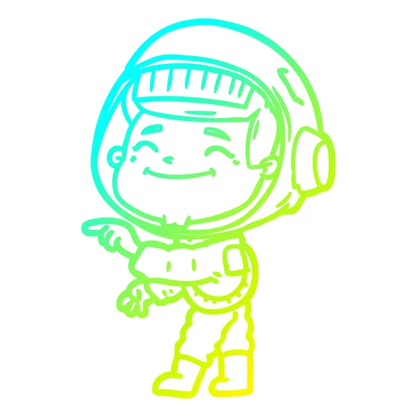 Cold gradient line drawing happy cartoon astronaut — Stock Vector