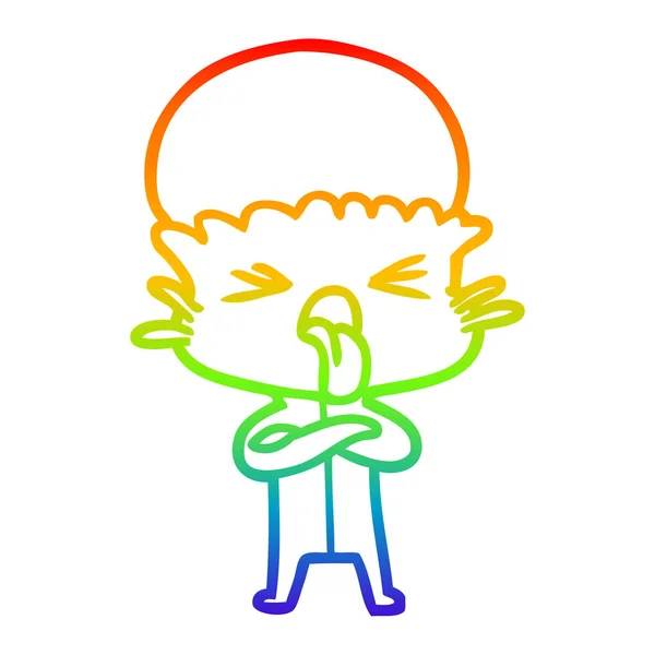 Rainbow gradient line drawing disgusted cartoon alien — Stock Vector