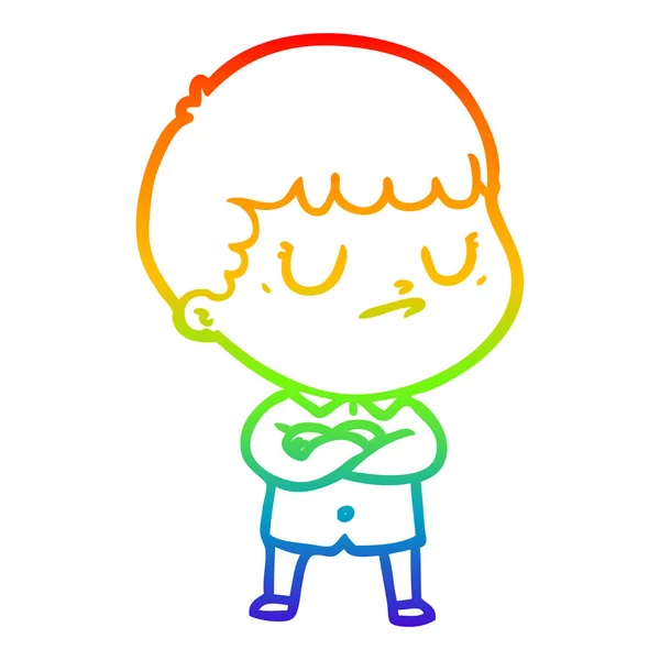 Arco iris gradiente línea dibujo dibujos animados gruñón chico — Vector de stock