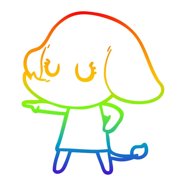 Gradient arc-en-ciel ligne dessin mignon dessin animé éléphant — Image vectorielle