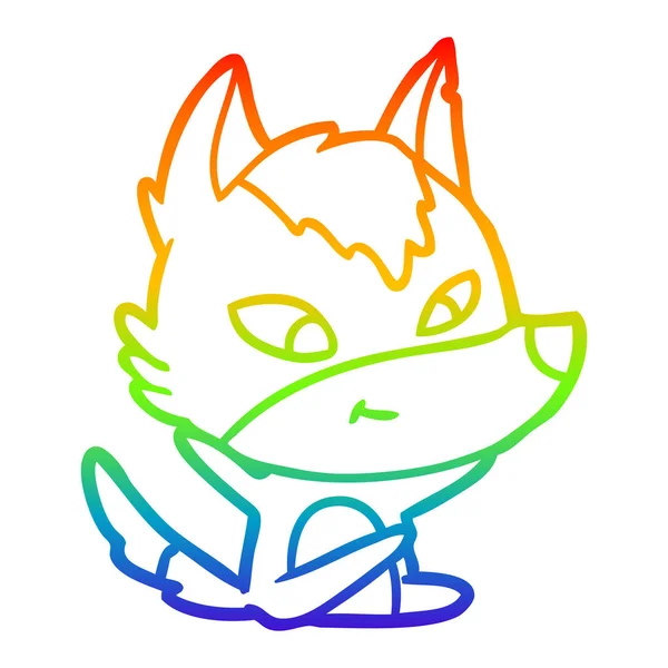 Regenboog gradiënt lijntekening vriendelijke cartoon Wolf — Stockvector