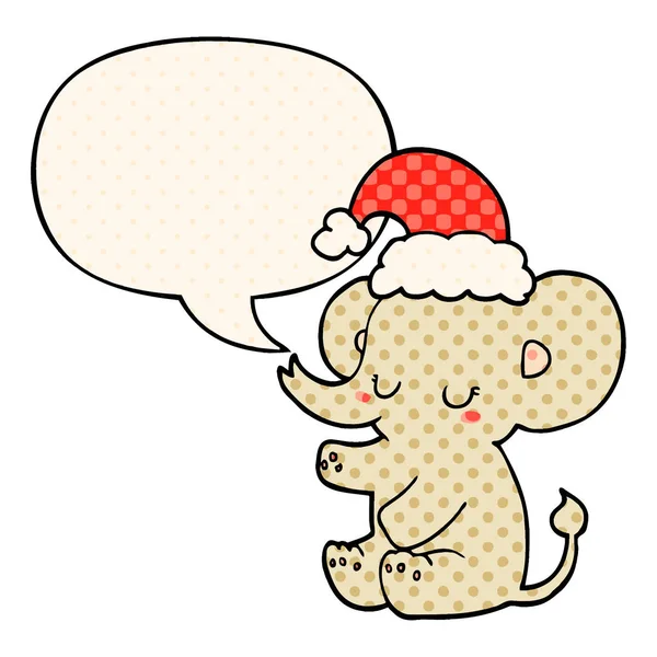 Elefante de Natal bonito e bolha de fala em estilo de quadrinhos —  Vetores de Stock