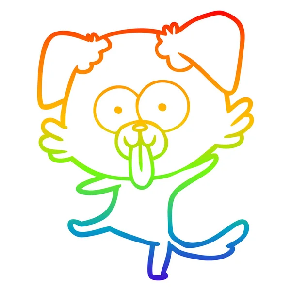 Arco iris gradiente línea dibujo divertido dibujos animados baile perro — Vector de stock