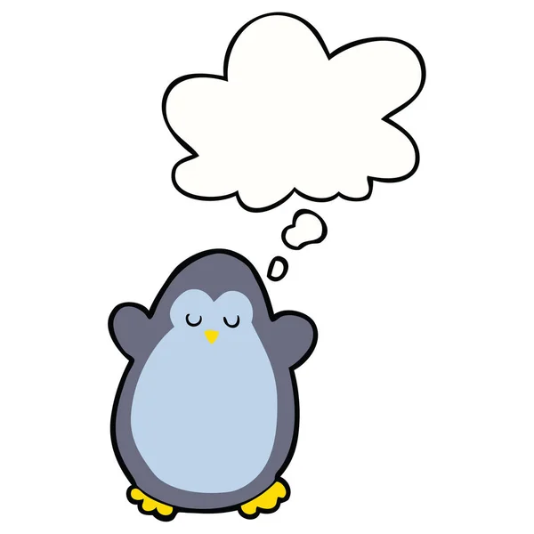 Karikatür penguen ve düşünce balonu — Stok Vektör