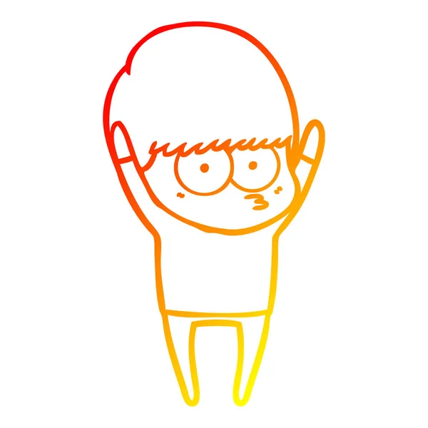 Warme Gradientenlinie Zeichnung Stretching cartoon boy — Stockvektor