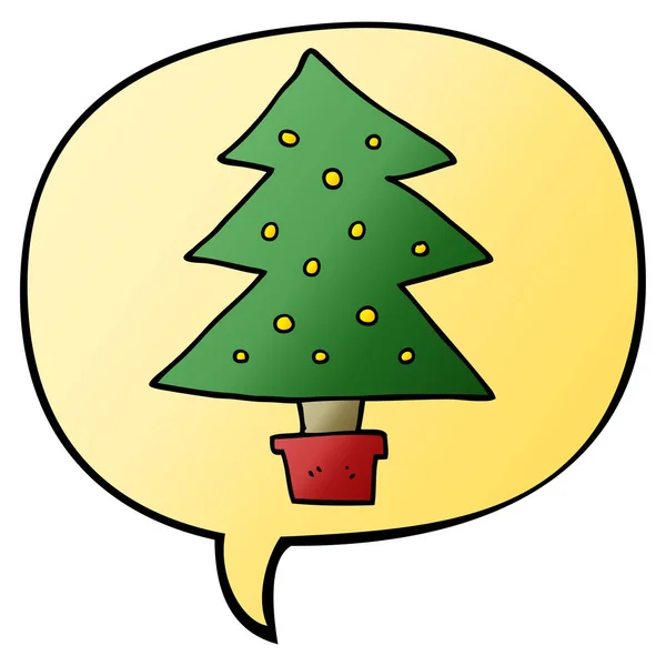 Cartoon-Weihnachtsbaum und Sprechblase im sanften Gradientenstil — Stockvektor