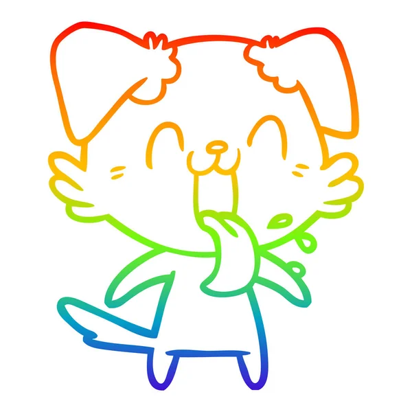 Regenbogen-Gradienten-Linie Zeichnung Karikatur hechelnder Hund — Stockvektor
