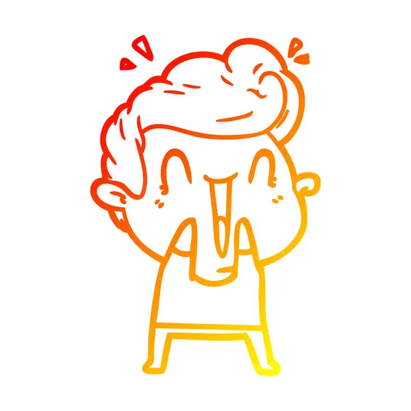 Línea de gradiente caliente dibujo de dibujos animados hombre feliz riendo — Vector de stock